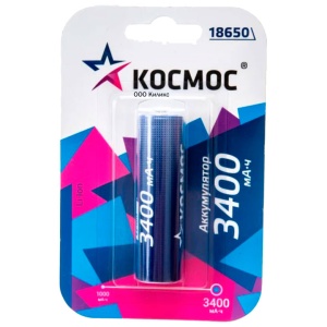 Космос 18650 3400mah KOC18650Li-ion34UBL1 без защиты BL1