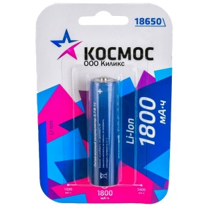 Космос 18650 1800mah KOC18650Li-ion18UBL1 без защиты BL1