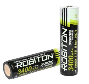 Robiton 18650 3.4/Li18650 (NCR18650B) с защитой PK1 Robiton 18650 3.4/Li18650 (NCR18650B) с защитой PK1